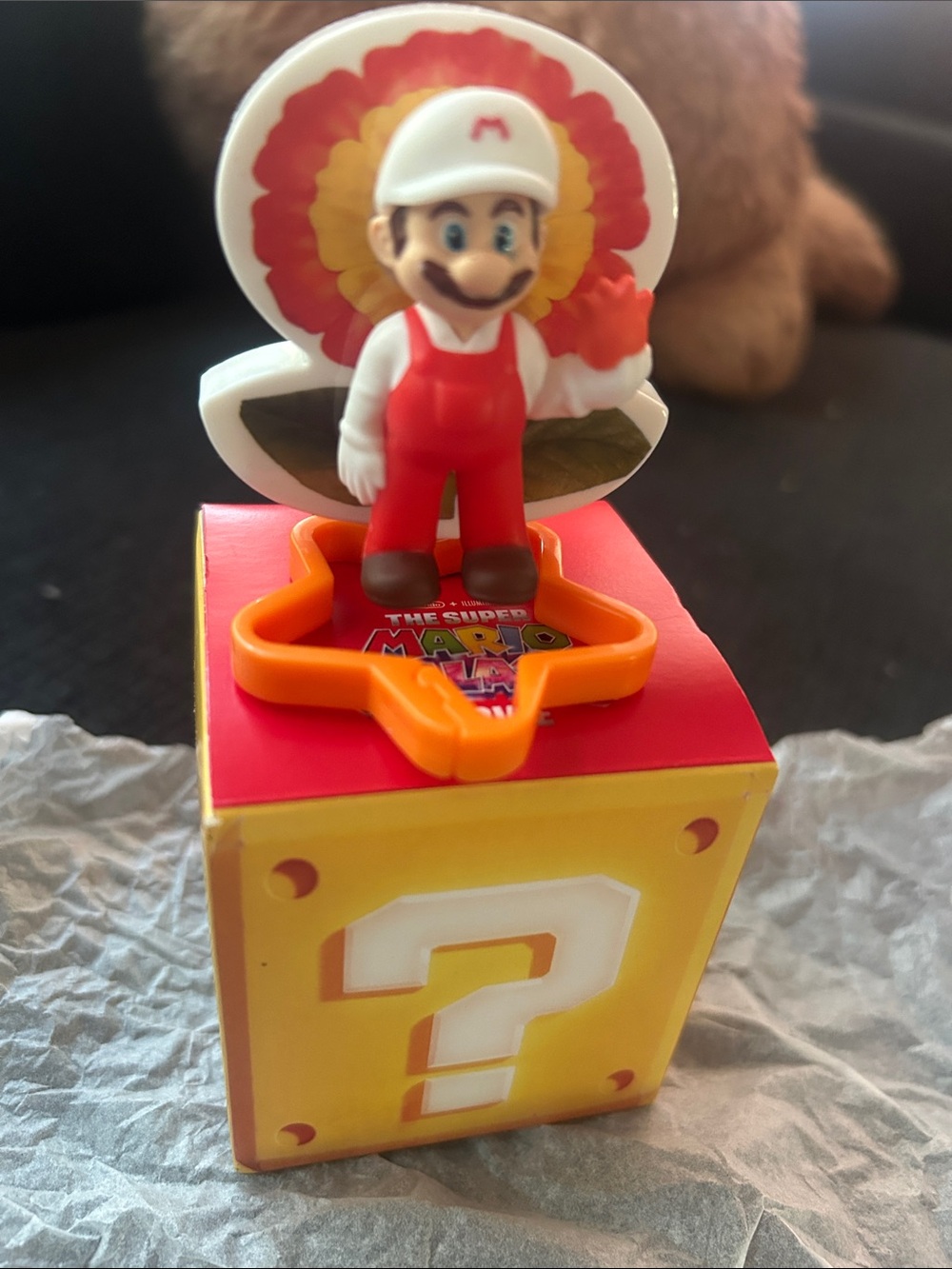 Nintendo Red Mario Figure with Orange Star Base and Yellow Question Block